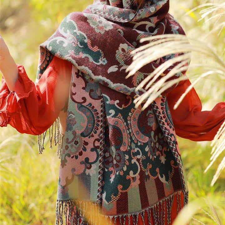 Buddha Stones, tibetische Blumen, Blätter, Zweig-Design, Quastenschal, gemütlicher Reiseschal - image 5