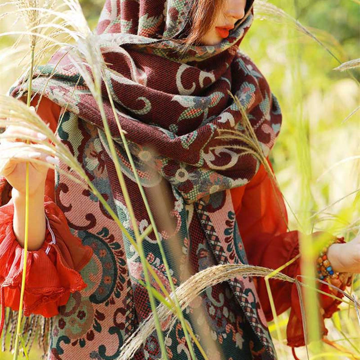 Buddha Stones, tibetische Blumen, Blätter, Zweig-Design, Quastenschal, gemütlicher Reiseschal - image 4