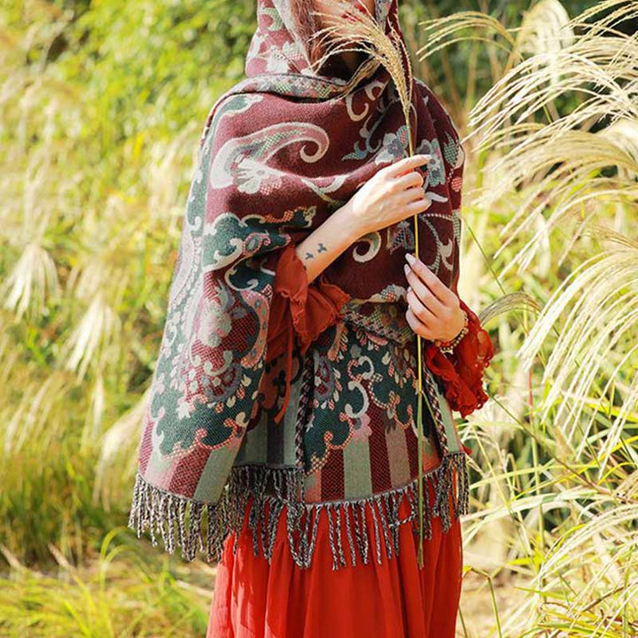 Buddha Stones, tibetische Blumen, Blätter, Zweig-Design, Quastenschal, gemütlicher Reiseschal - image 7