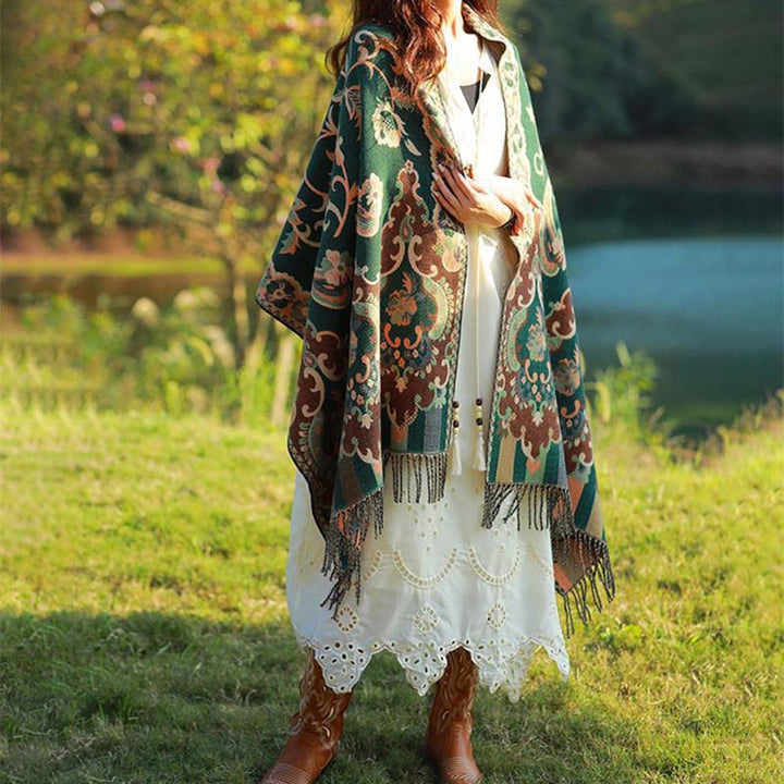 Buddha Stones, tibetische Blumen, Blätter, Zweig-Design, Quastenschal, gemütlicher Reiseschal - image 24