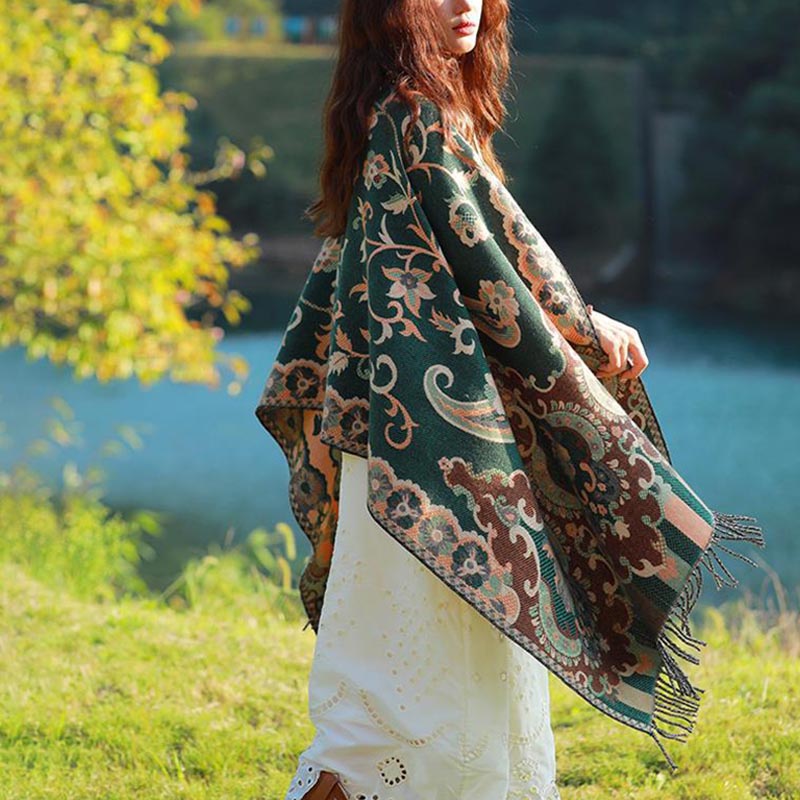 Buddha Stones, tibetische Blumen, Blätter, Zweig-Design, Quastenschal, gemütlicher Reiseschal - image 23