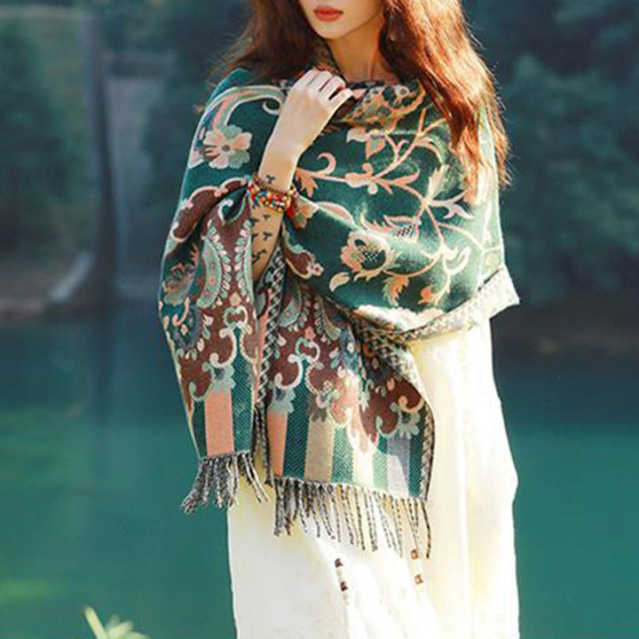 Buddha Stones, tibetische Blumen, Blätter, Zweig-Design, Quastenschal, gemütlicher Reiseschal - image 30