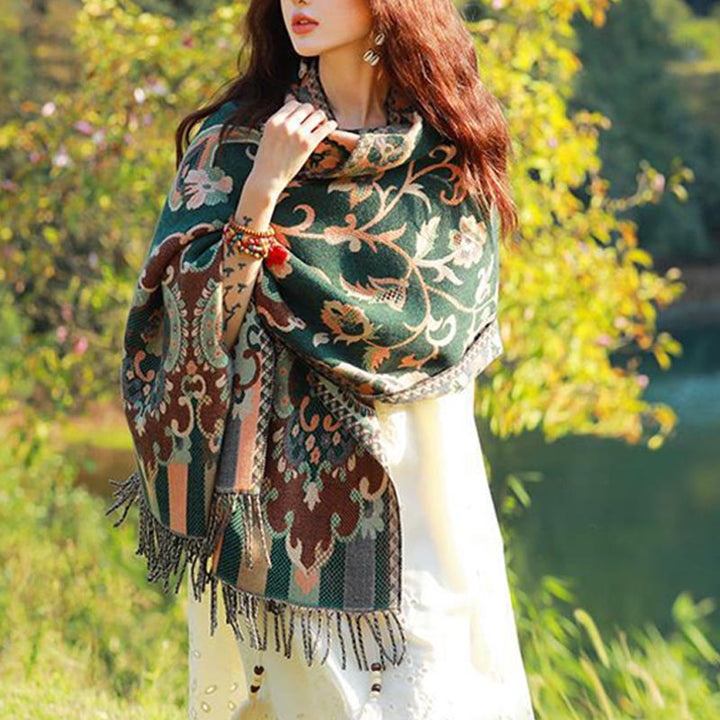 Buddha Stones, tibetische Blumen, Blätter, Zweig-Design, Quastenschal, gemütlicher Reiseschal - image 27