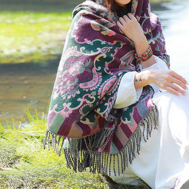 Buddha Stones, tibetische Blumen, Blätter, Zweig-Design, Quastenschal, gemütlicher Reiseschal - image 16