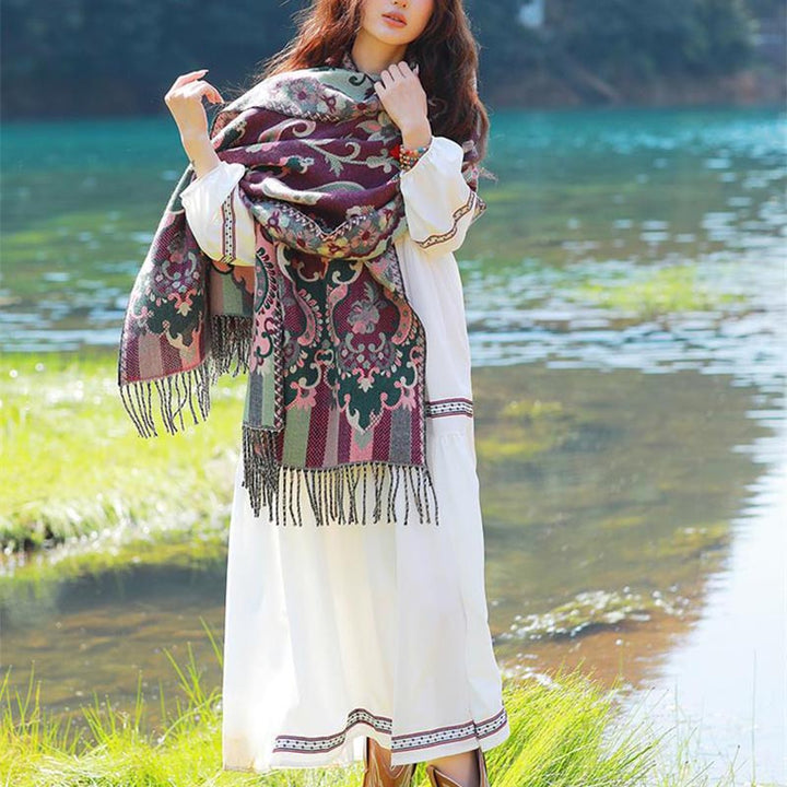 Buddha Stones, tibetische Blumen, Blätter, Zweig-Design, Quastenschal, gemütlicher Reiseschal - image 17