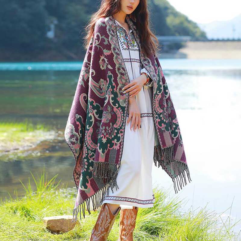 Buddha Stones, tibetische Blumen, Blätter, Zweig-Design, Quastenschal, gemütlicher Reiseschal - image 15