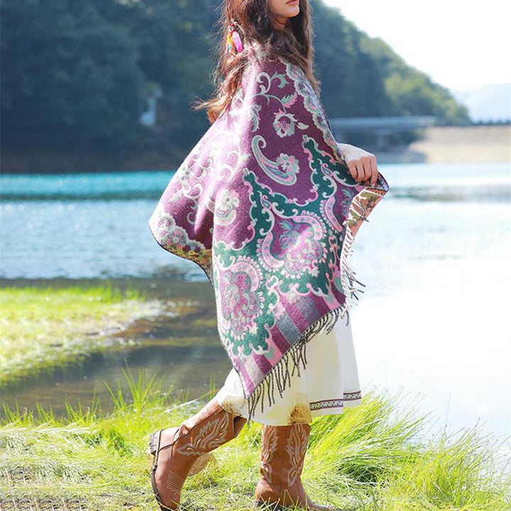 Buddha Stones, tibetische Blumen, Blätter, Zweig-Design, Quastenschal, gemütlicher Reiseschal - image 12