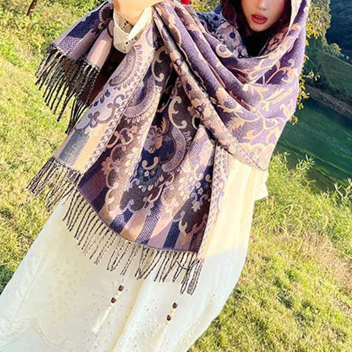 Buddha Stones, tibetische Blumen, Blätter, Zweig-Design, Quastenschal, gemütlicher Reiseschal - image 33