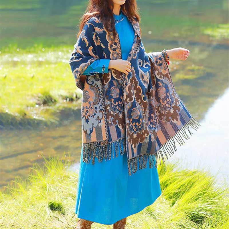 Buddha Stones, tibetische Blumen, Blätter, Zweig-Design, Quastenschal, gemütlicher Reiseschal - image 39