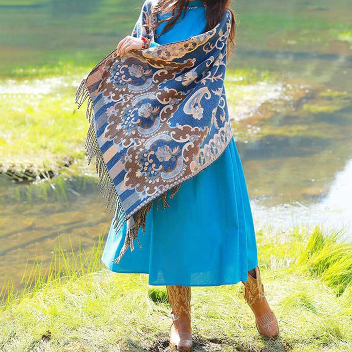 Buddha Stones, tibetische Blumen, Blätter, Zweig-Design, Quastenschal, gemütlicher Reiseschal - image 38