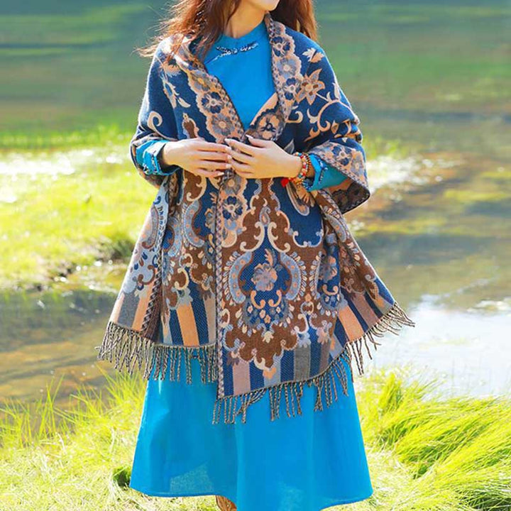 Buddha Stones, tibetische Blumen, Blätter, Zweig-Design, Quastenschal, gemütlicher Reiseschal - image 36