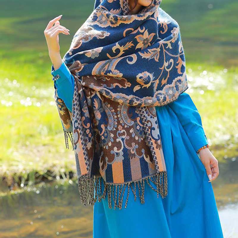 Buddha Stones, tibetische Blumen, Blätter, Zweig-Design, Quastenschal, gemütlicher Reiseschal - image 37