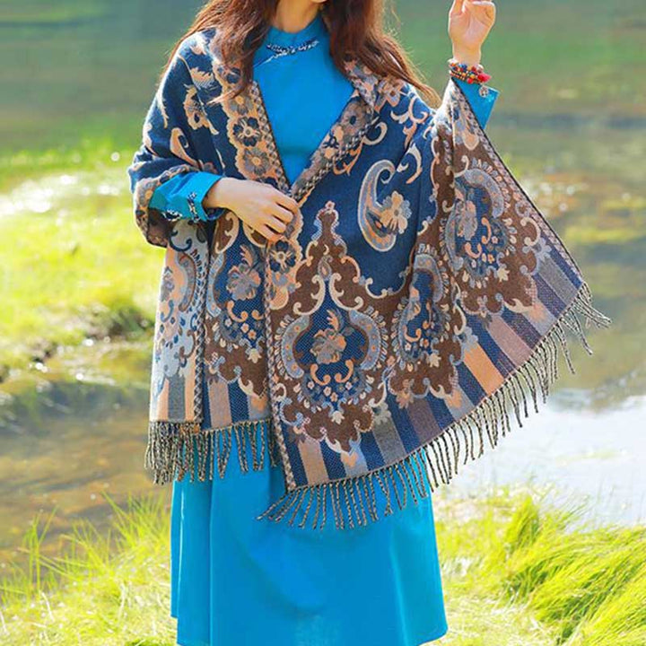 Buddha Stones, tibetische Blumen, Blätter, Zweig-Design, Quastenschal, gemütlicher Reiseschal - image 40