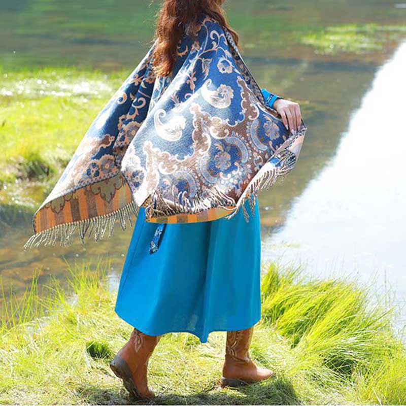 Buddha Stones, tibetische Blumen, Blätter, Zweig-Design, Quastenschal, gemütlicher Reiseschal - image 43