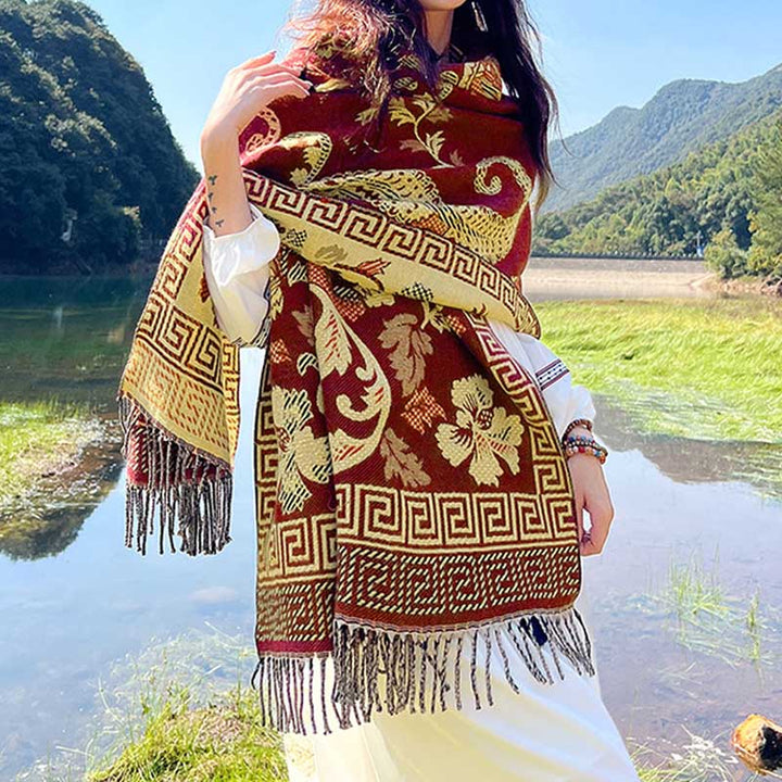 Buddha Stones, tibetische Blumen, Blätter, Muster, Design, Schal, gemütlicher Reiseschal - Rotbeige - image 30