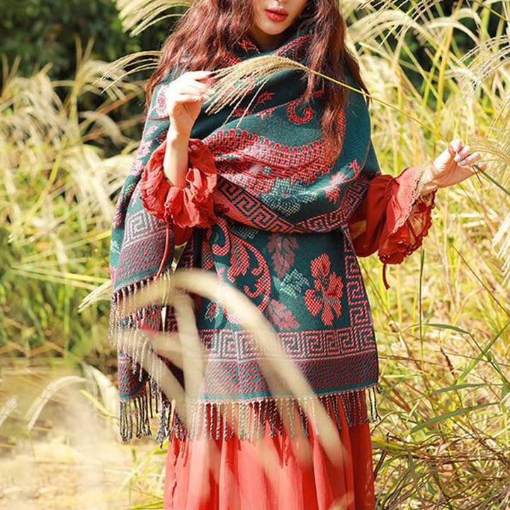 Buddha Stones, tibetische Blumen, Blätter, Muster, Design, Schal, gemütlicher Reiseschal - image 2