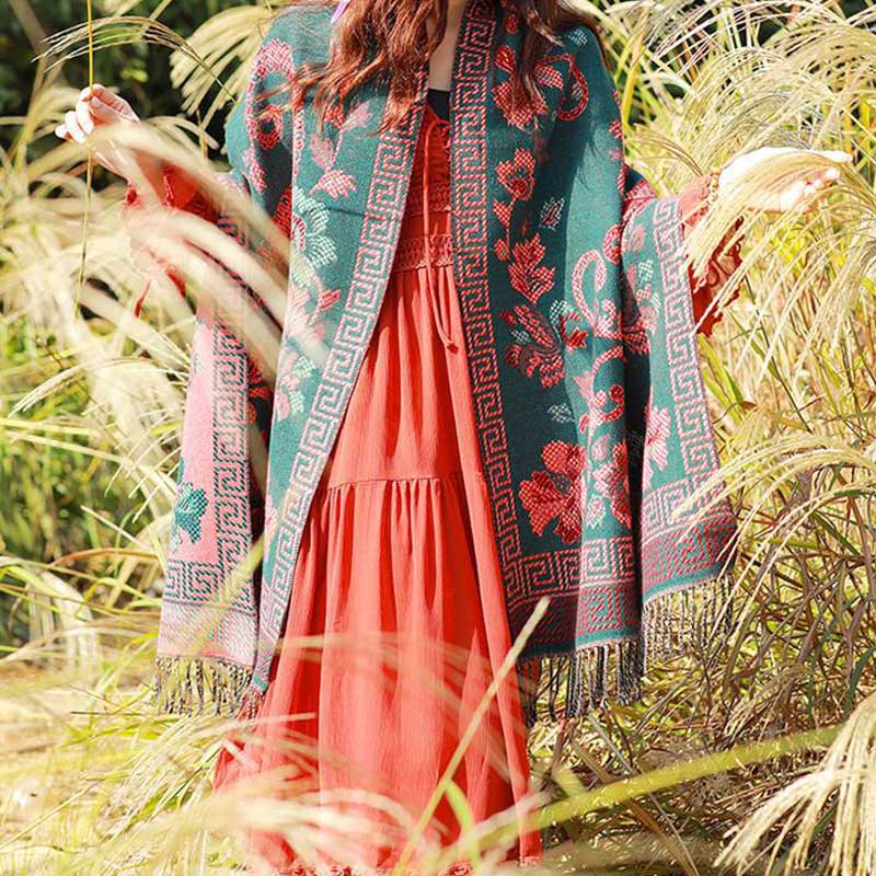 Buddha Stones, tibetische Blumen, Blätter, Muster, Design, Schal, gemütlicher Reiseschal - image 8