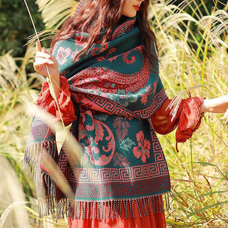 Buddha Stones, tibetische Blumen, Blätter, Muster, Design, Schal, gemütlicher Reiseschal - image 5