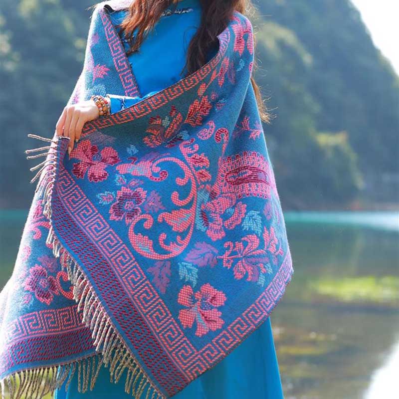 Buddha Stones, tibetische Blumen, Blätter, Muster, Design, Schal, gemütlicher Reiseschal - image 13