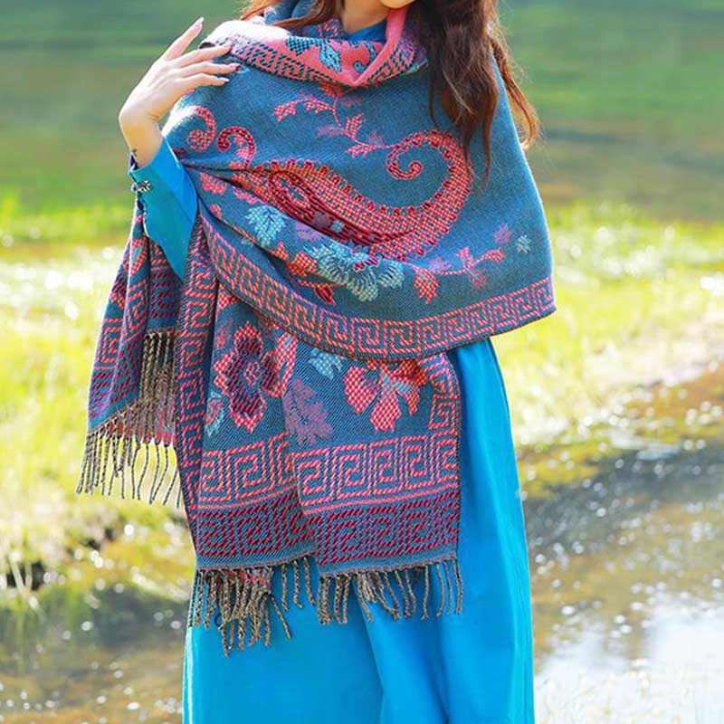 Buddha Stones, tibetische Blumen, Blätter, Muster, Design, Schal, gemütlicher Reiseschal - image 10