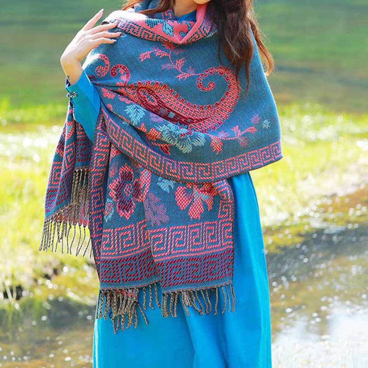 Buddha Stones, tibetische Blumen, Blätter, Muster, Design, Schal, gemütlicher Reiseschal - image 10