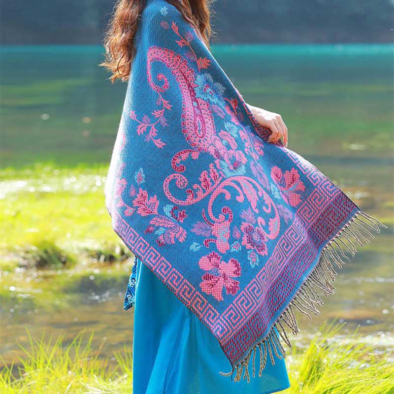 Buddha Stones, tibetische Blumen, Blätter, Muster, Design, Schal, gemütlicher Reiseschal - image 12