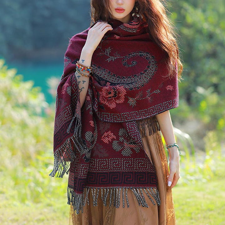 Buddha Stones, tibetische Blumen, Blätter, Muster, Design, Schal, gemütlicher Reiseschal - image 20