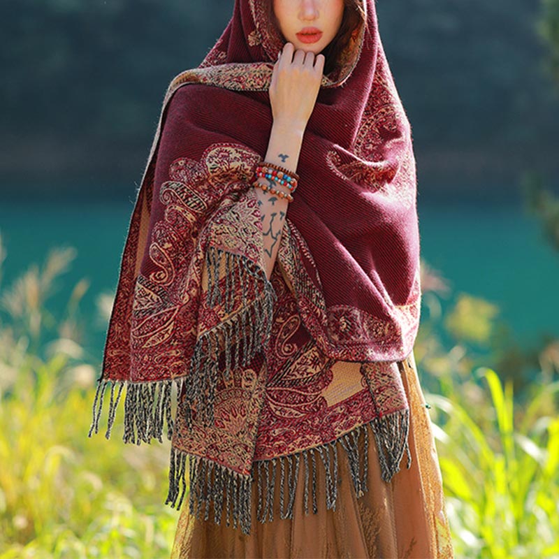 Schal mit Buddha Stonesn, tibetischem Weinlaubmuster-Design, gemütlicher Reiseschal - image 1