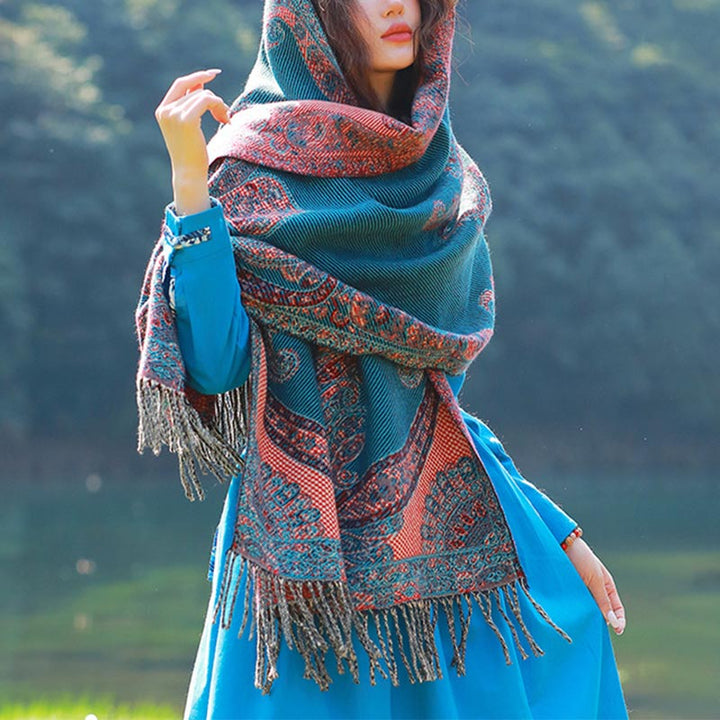 Schal mit Buddha Stonesn, tibetischem Weinlaubmuster-Design, gemütlicher Reiseschal - Blau - image 22