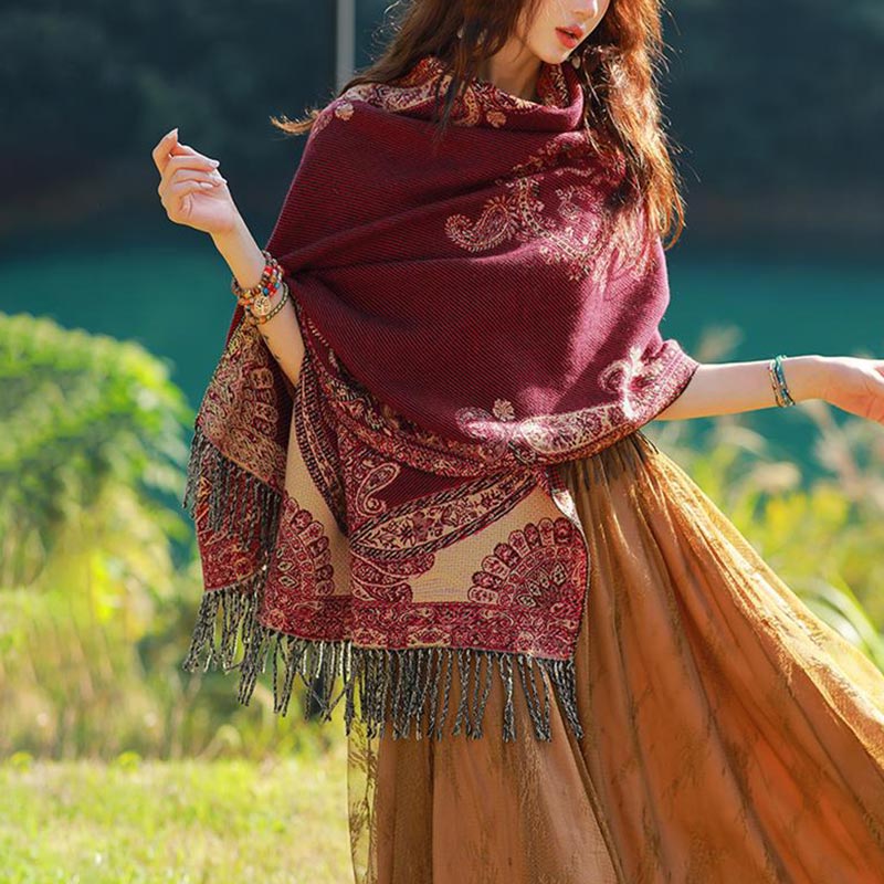 Schal mit Buddha Stonesn, tibetischem Weinlaubmuster-Design, gemütlicher Reiseschal - image 8