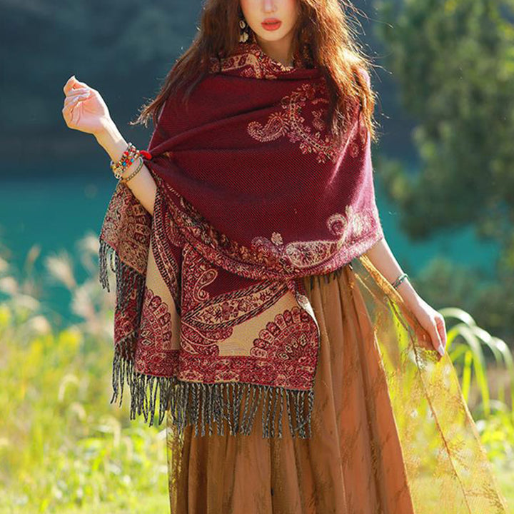 Schal mit Buddha Stonesn, tibetischem Weinlaubmuster-Design, gemütlicher Reiseschal - image 11