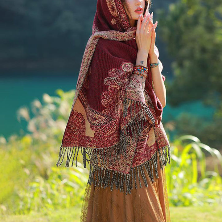 Schal mit Buddha Stonesn, tibetischem Weinlaubmuster-Design, gemütlicher Reiseschal - image 10