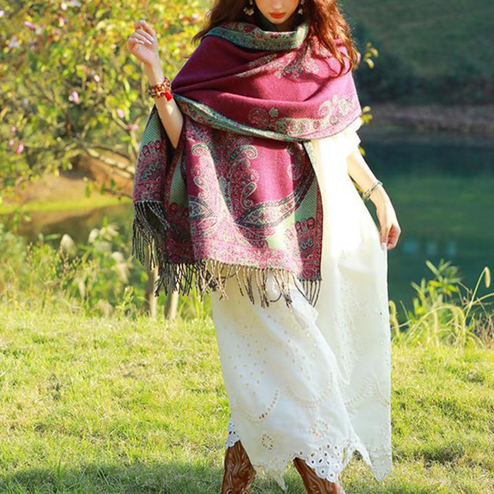 Schal mit Buddha Stonesn, tibetischem Weinlaubmuster-Design, gemütlicher Reiseschal - image 19