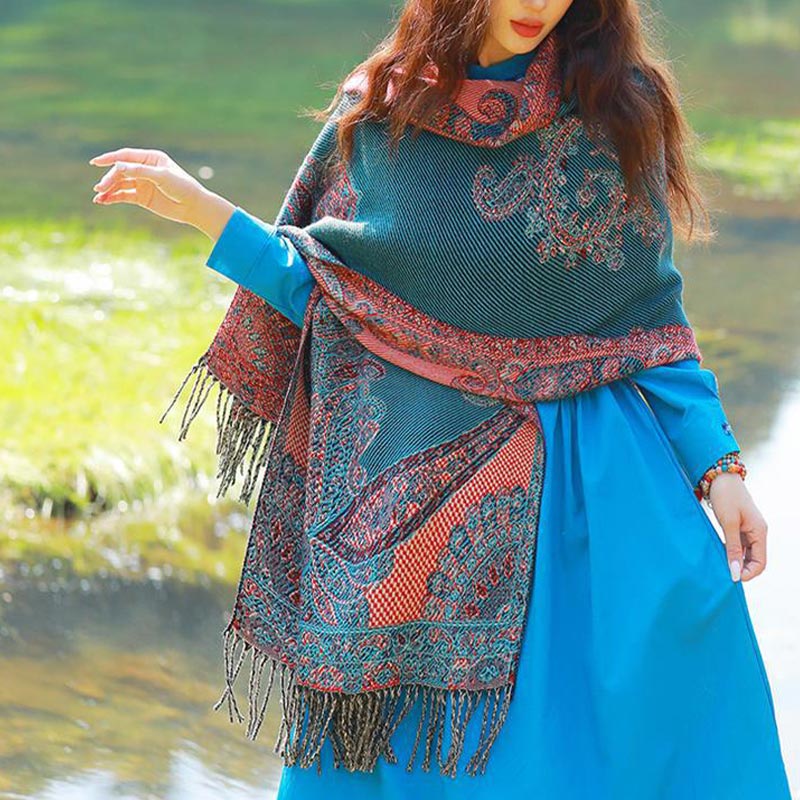 Schal mit Buddha Stonesn, tibetischem Weinlaubmuster-Design, gemütlicher Reiseschal - image 30