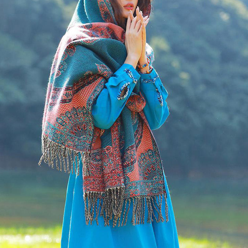 Schal mit Buddha Stonesn, tibetischem Weinlaubmuster-Design, gemütlicher Reiseschal - image 26