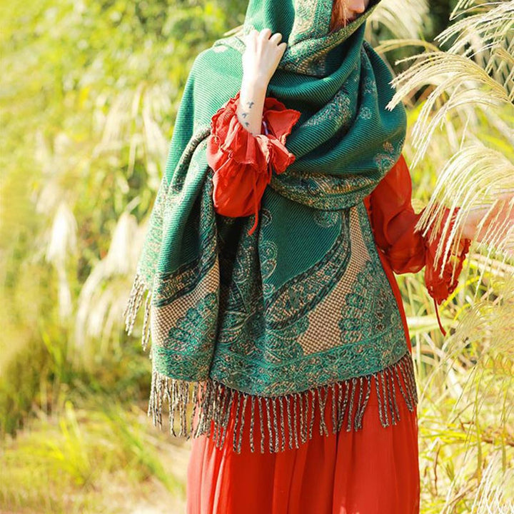 Schal mit Buddha Stonesn, tibetischem Weinlaubmuster-Design, gemütlicher Reiseschal - image 35