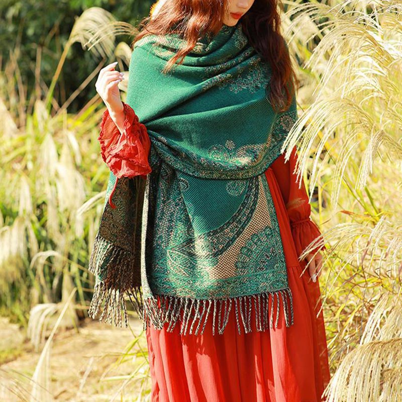 Schal mit Buddha Stonesn, tibetischem Weinlaubmuster-Design, gemütlicher Reiseschal - image 32