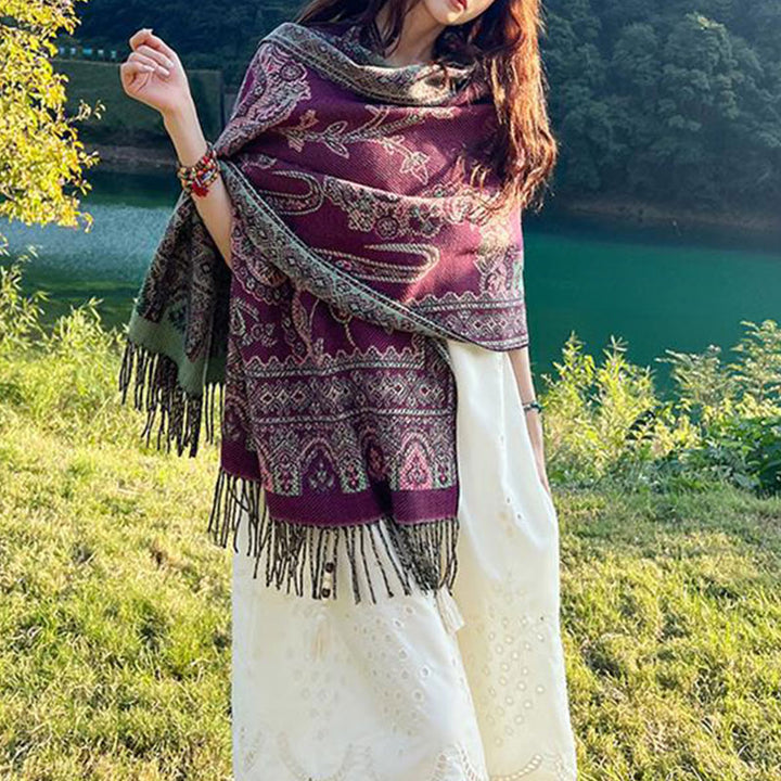 Schal mit Buddha Stonesn, Vintage-Stil, tibetisches Blättermuster, gemütlicher Reiseschal - image 4