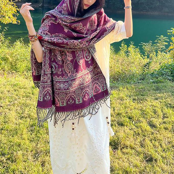 Schal mit Buddha Stonesn, Vintage-Stil, tibetisches Blättermuster, gemütlicher Reiseschal - image 3