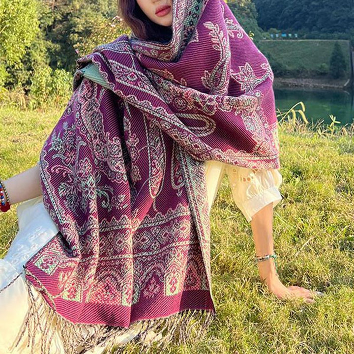 Schal mit Buddha Stonesn, Vintage-Stil, tibetisches Blättermuster, gemütlicher Reiseschal - image 6