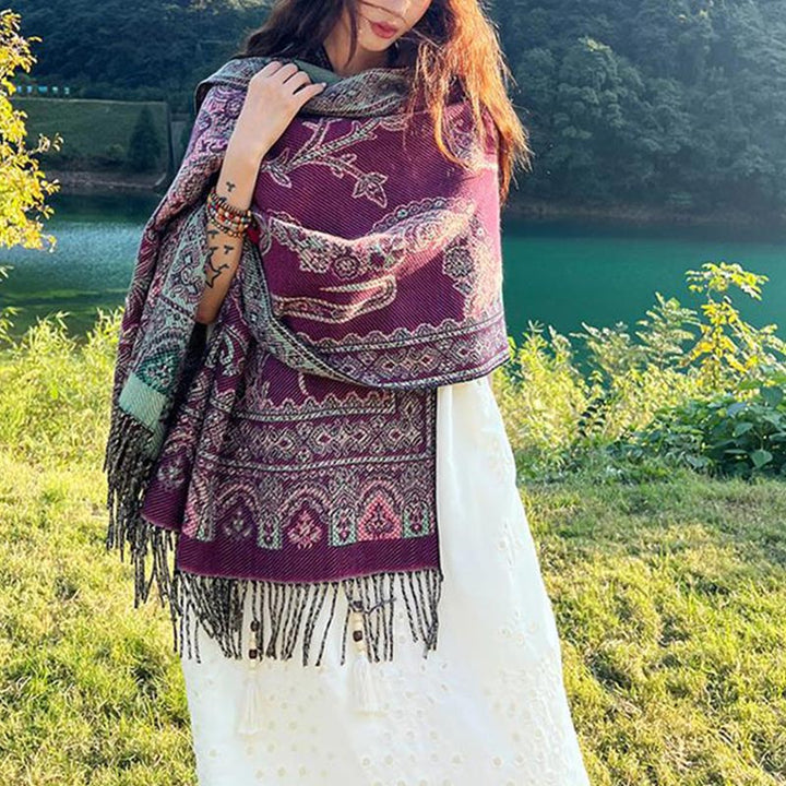 Schal mit Buddha Stonesn, Vintage-Stil, tibetisches Blättermuster, gemütlicher Reiseschal - image 2