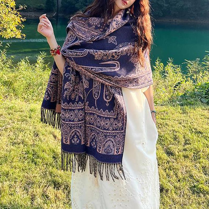 Schal mit Buddha Stonesn, Vintage-Stil, tibetisches Blättermuster, gemütlicher Reiseschal - image 12