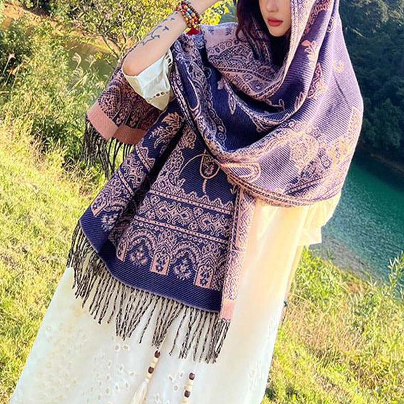 Schal mit Buddha Stonesn, Vintage-Stil, tibetisches Blättermuster, gemütlicher Reiseschal - image 14