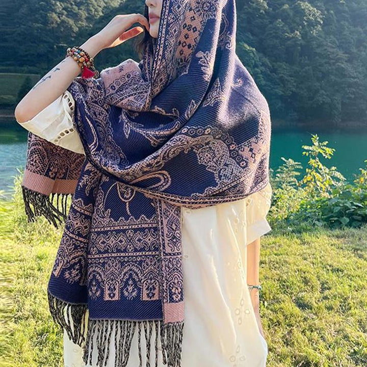 Schal mit Buddha Stonesn, Vintage-Stil, tibetisches Blättermuster, gemütlicher Reiseschal - image 11