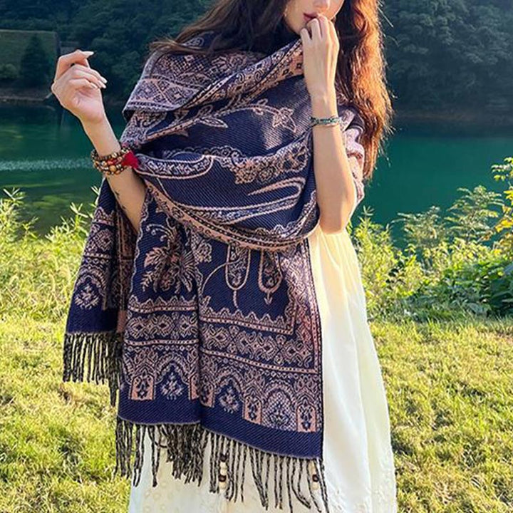 Schal mit Buddha Stonesn, Vintage-Stil, tibetisches Blättermuster, gemütlicher Reiseschal - image 13