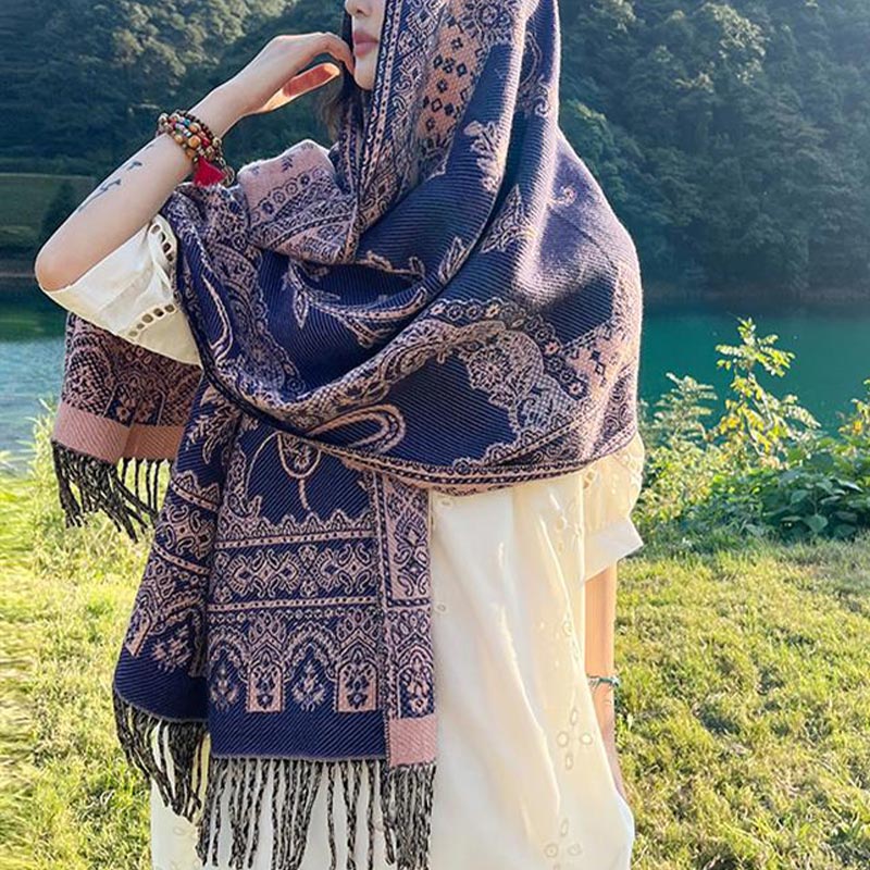 Schal mit Buddha Stonesn, Vintage-Stil, tibetisches Blättermuster, gemütlicher Reiseschal - image 11