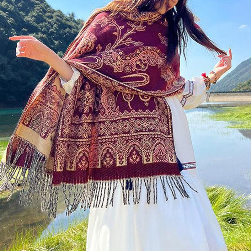 Schal mit Buddha Stonesn, Vintage-Stil, tibetisches Blättermuster, gemütlicher Reiseschal - image 18