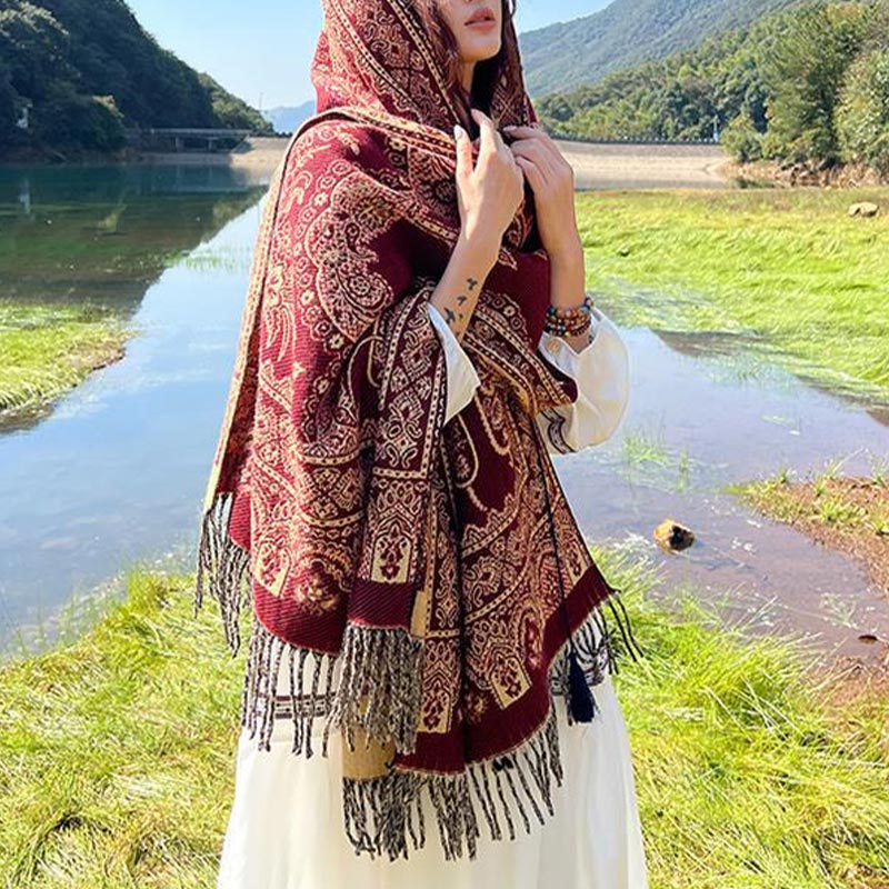 Schal mit Buddha Stonesn, Vintage-Stil, tibetisches Blättermuster, gemütlicher Reiseschal - image 19