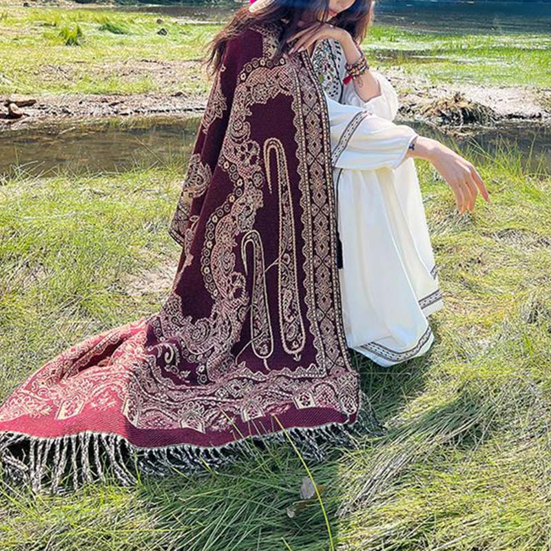 Schal mit Buddha Stonesn, Vintage-Stil, tibetisches Blättermuster, gemütlicher Reiseschal - image 20