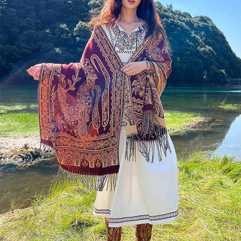 Schal mit Buddha Stonesn, Vintage-Stil, tibetisches Blättermuster, gemütlicher Reiseschal - image 17